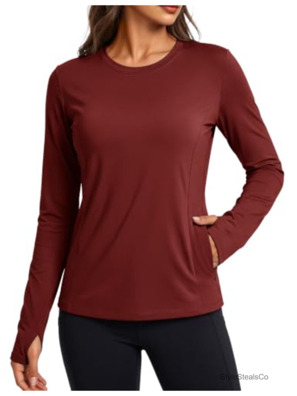 Women's Fleece Lined Thermal Long Sleeve Base Layer Top with Thumb Holes
